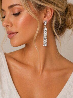Silver Color Beaten Metal Dangle Earrings